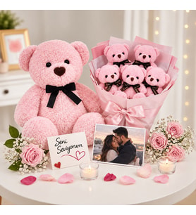 Kişiye Özel Sevgiliye Romantik Hediye Peluş Ayıcık ve Ayıcık Buketi Sürpriz Hediye