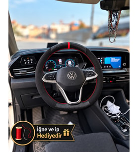 Vw Taigo Dikme Direksiyon Kılıfı Alcantara Süet Mat Karbon Kırmızı Yüzük ve Dikiş 2021-2026