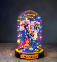 Kişiye Özel Renkli Led Işıklı Fanus 3 Fotoğraflı ve Size Özel Yazılı (Model 8)