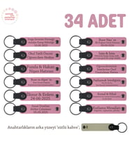 Pembe & Sütlü Kahve, Yeni Doğan Bebek Mevlüdü İçin, 34'lü Set, Anne ve Bebek İsimli Anahtarlık