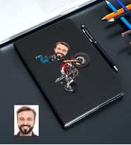 Kişiye Özel Motorcu Tasarımlı Karikatürlü Siyah Defter Kalem Seti 114