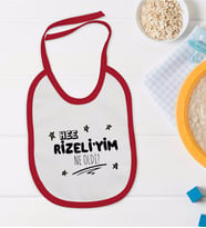 BK Kids Rizeliyim Ne Oldi Tasarımlı Kırmızı Bebek Mama Önlüğü-1