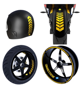 Moto Rider 4'lü Sticker Seti Yaldızlı Gold İç Dış Jant Şeridi Kask ve Çamurluk Ç