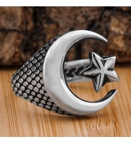 Ay Yıldız Tasarımlı Ayarlanabilir 925 Ayar Gümüş Yüzük
