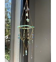 Öğretmenler Gününe özel Aventurin Sun Catcher 6 - Güneş Tutucu, Güneş Yakalayıcı, Doğal Taşlı, El Yapımı (Yeşil)