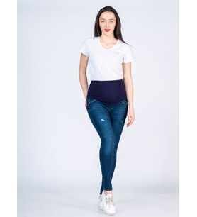 Hamile Kot Pantolon Sağ Bacak Yırtıklı Model Mavi