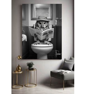 WC TUVALET BANYO KOMİK BAYKUŞ Ev Duvar Salon Güzellik Salonu Ofis Dükkan Dekarasyon Kanvas Tablo (Akçaağaç)