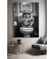 WC TUVALET BANYO KOMİK BAYKUŞ Ev Duvar Salon Güzellik Salonu Ofis Dükkan Dekarasyon Kanvas Tablo (Akçaağaç)