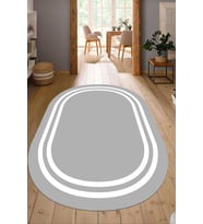 Dijital Baskılı Kaymaz Taban Yıkanabilir Oval Salon Halısı Mutfak Halısı Yolluk NDO-HT-528 (Gri)
