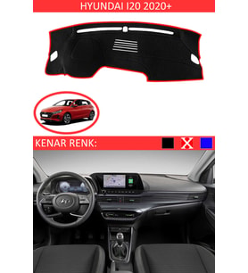 Hyundai İ20 2020+ Modelleri İçin Uygun Torpido Koruma Halısı Siyah Kenar Renk Kırmızı