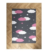 MEKTA HOME BEBEK VE ÇOCUK ODASI Pembe ve Beyaz Bulut Desenli Halı