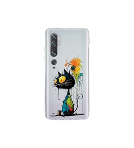 Xiaomi Mi Note 10 ile Uyumlu Splash Kedi Tasarımlı Şeffaf Silikon Kılıf