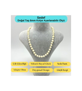 SERTİFİKALI Sedef Doğal Taş 6mm Makrome Kolye 45cm- 55cm Ayarlanabilir Ölçü