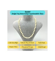 SERTİFİKALI Sedef Doğal Taş 6mm Makrome Kolye 45cm- 55cm Ayarlanabilir Ölçü