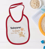 BK Kids Kişiye Özel Babasının Aslanı Tasarımlı Kırmızı Bebek Mama Önlüğü-1