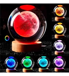 Wolawood Kristal Cam Kar Küresi 3D Renk Değiştiren Rgb'li Doğal Ahşap Standlı USB Kablolu LED Işıklı Lamba Seti Konsept Dekoratif Hediyelik Eşya Top Dekor Özel Premium Seri