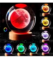 Wolawood Kristal Cam Kar Küresi 3D Renk Değiştiren Rgb'li Doğal Ahşap Standlı USB Kablolu LED Işıklı Lamba Seti Konsept Dekoratif Hediyelik Eşya Top Dekor Özel Premium Seri