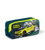Coral High Kids Nefti Fosforlu Sarı Araba Desenli İki Bölmeli Kalem Çantası 12067