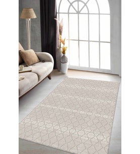 Bej Sade Desensiz Kaymaz Tabanlı Dekoratif Halı RV193 - 100 x 160 cm