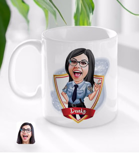 BK Gift Kişiye Özel İsimli Kadın Polis Karikatürlü Beyaz Kupa Bardak-1