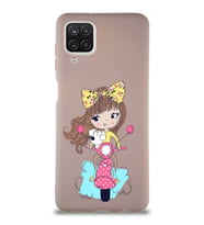 Samsung Galaxy A12 Soft Premier Kapak Vespagirl Tasarımlı Silikon Kılıf - Pudra (Şeffaf)