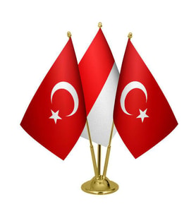 Masa Üstü Endonezya Bayrağı Türk Bayrağı Üçlü Pirinç Direk Masa Bayrak Seti