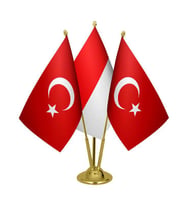 Masa Üstü Endonezya Bayrağı Türk Bayrağı Üçlü Pirinç Direk Masa Bayrak Seti