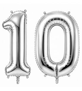 10 Rakam Folyo Balon Gümüş Rengi (36 cm)