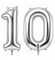 10 Rakam Folyo Balon Gümüş Rengi (36 cm)