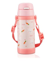 Baby Bee Çelik Termos Matara Pipetli Askılı Tavşan Havuç Baskılı Pembe Suluk 350 ML