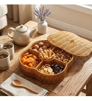 Kapaklı 5 Bölmeli Plastik Rattan Organizer Kutu – Hasır Desenli Çok Amaçlı Saklama ve Sunum Sepeti Çerezlik (5680)
