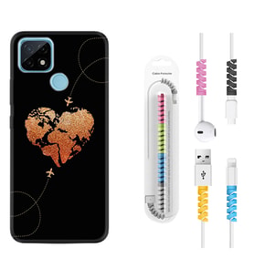 Realme C11 C21 C21Y C25Y C11 2021 Kılıf Kablo Koruma Spiral Silikon Plane Heart 1721