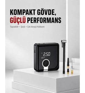 6000mAh Bataryalı Type-C Şarjlı Diyafram Tip Kompresör LED Işıklı