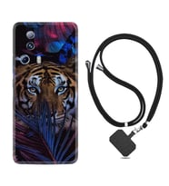 Xiaomi Mi 13 Lite Kılıf Resimli Boyun Askılı İpli Desenli Silikon Flowers Tiger 1319