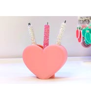 3D Baskı Kalp Şekilli Kalemlik - Masaüstü Organizer - Pembe