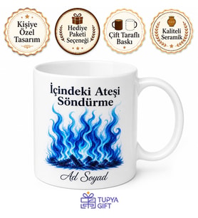 Mavi Alev Çizimli İçindeki Ateşi Söndürme Enerjik Kupa Bardak Hediye
