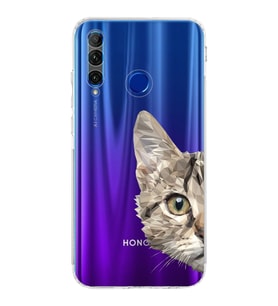 Huawei Honor 20 Lite Uyumlu Kamera korumalı Kapak Catface Tasarımlı  Şeffaf Kılıf