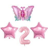 Pembe Kelebekli 2 Yaş Folyo Balon Set