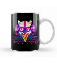 Awesome Retro Vaporwave EDM Cute Cat Pizza Kupa Bardak Porselen