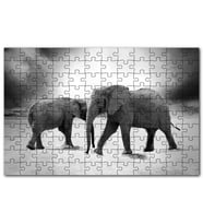 Cakapuzzle Savanada İki Fil Bulutlu Gökyüzü Monokrom Puzzle Yapboz MDF (Ahşap) (120 Parça)