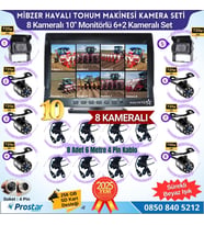 Mibzer için 8 Kameralı 10 inç Sekize Bölen Monitör 2 Büyük Kameralı Kayıtlı 256 Gb Sd Kart Destekli (Siyah)