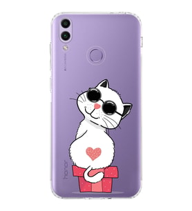 Huawei Honor 8c Uyumlu Kamera korumalı Kapak Coolcat Tasarımlı  Şeffaf Kılıf