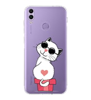 Huawei Honor 8c Uyumlu Kamera korumalı Kapak Coolcat Tasarımlı  Şeffaf Kılıf