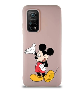 Xiaomi Mi 10T Soft Premier Kapak Mickey Mouse-C Tasarımlı Silikon Kılıf - Pudra (Şeffaf)