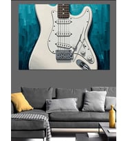 Beyaz Elektro Gitar Detayı Dekoratif Kanvas - Mdf Ahşap Tablo