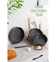 Porsima 912 3lü Yanmaz Yapışmaz Metal Kilitli Kelepçeli Yuvarlak Kek Kalıbı Seti Çok Renkli (Antrasit)