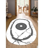 Dijital Baskılı Kaymaz Taban Yıkanabilir Oval Salon Halısı Mutfak Halısı Yolluk NDO-SD-593 (Beyaz)