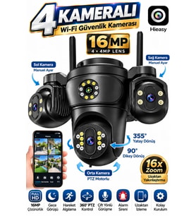MPI S-hiro 4 Kameralı WiFi Güvenlik Kamerası 4K Türkçe Hareketli Sesli Gece Görüşlü Akıllı Kamera