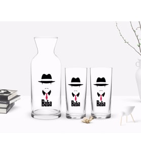 BK Home Renkli Baskılı Godfather Baba Tasarımlı İkili Rakı Bardağı ve Karaf Hediye Seti-11 (Model 1)