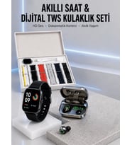 7 Kordonlu Akıllı Saat Ve Aynalı Bluetooth Kulaklık Powerbank Dijital Göstergeli